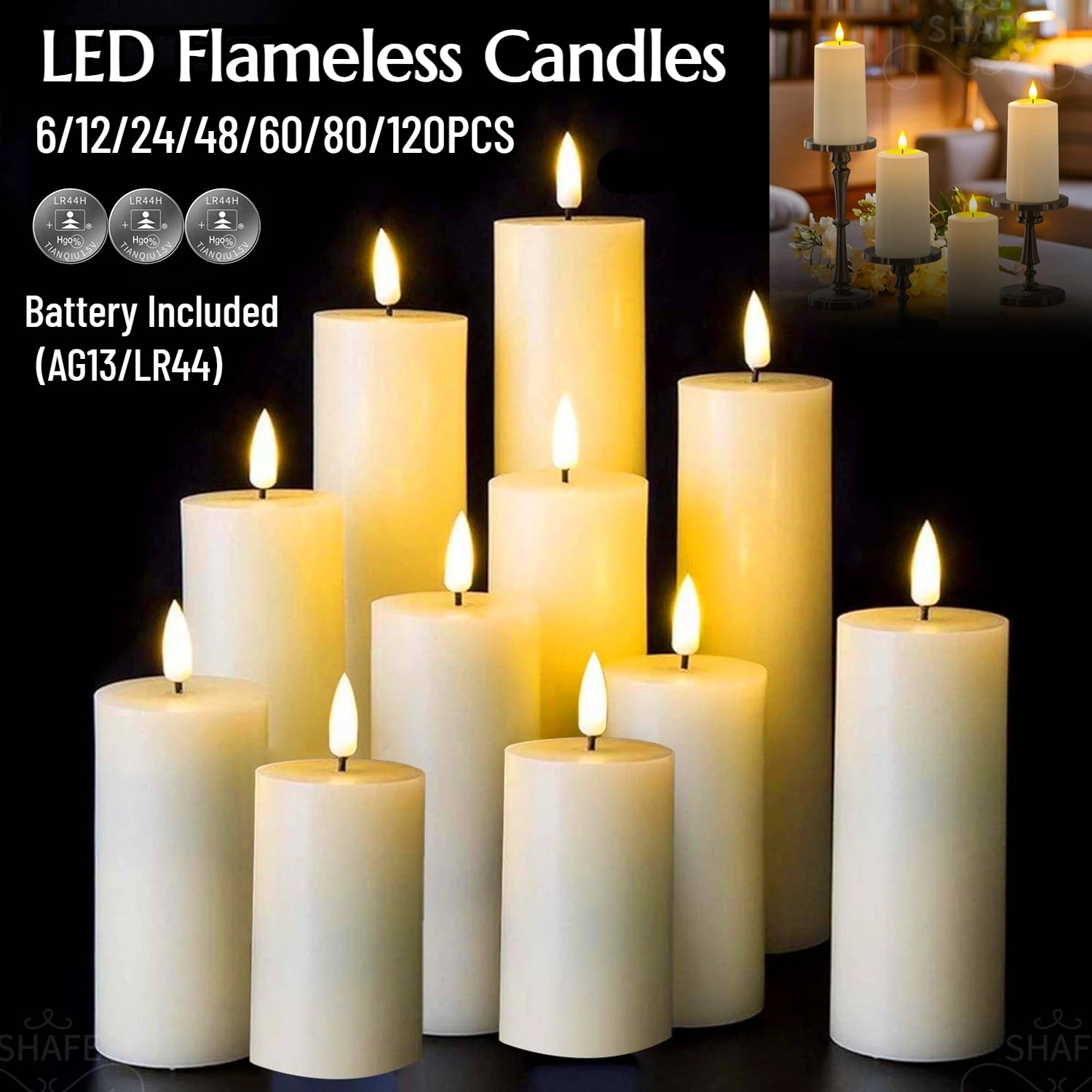 LED Flameless Flickering Candles Set (6–120 PCS) – Battery Operated Candles for Weddings & Events