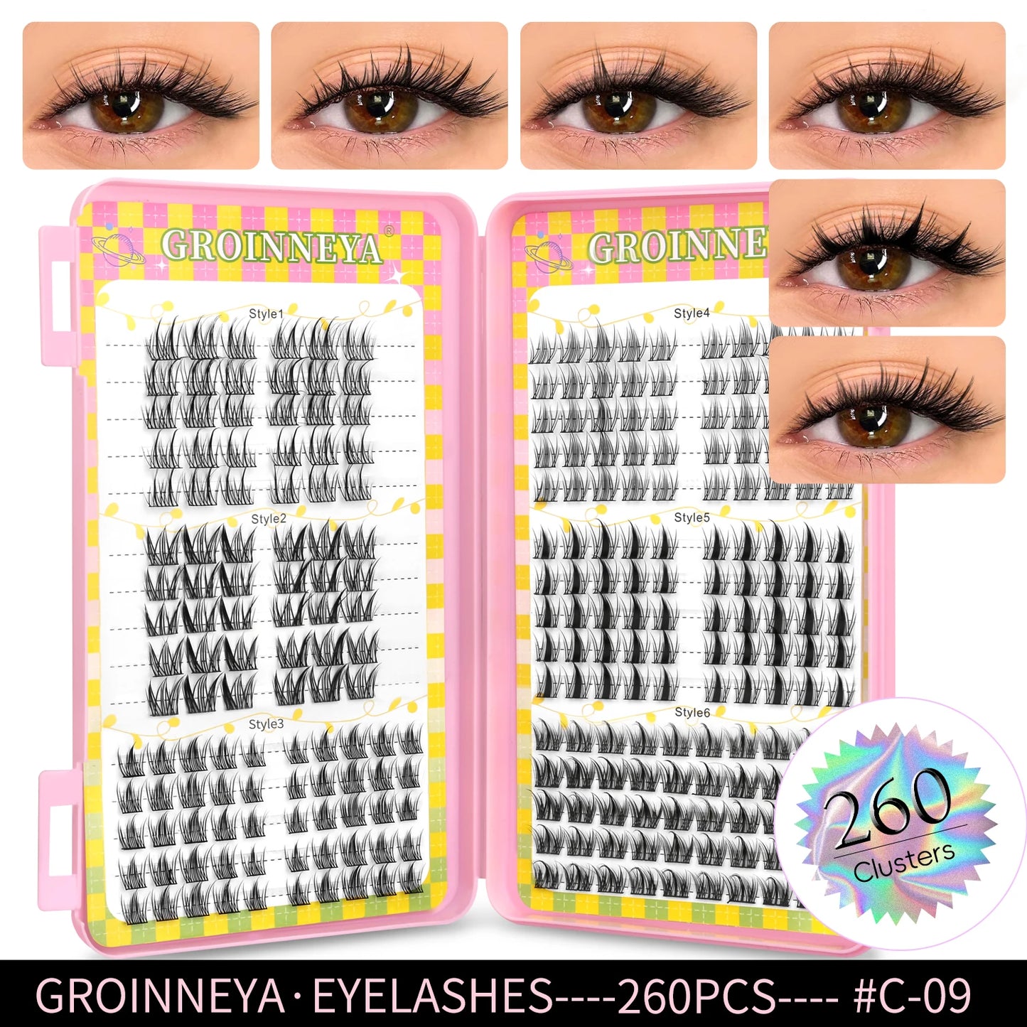 Grappes de cils 320 pcs – Extensions de cils naturels en grappes, plateau mixte volumineux – Cils naturels