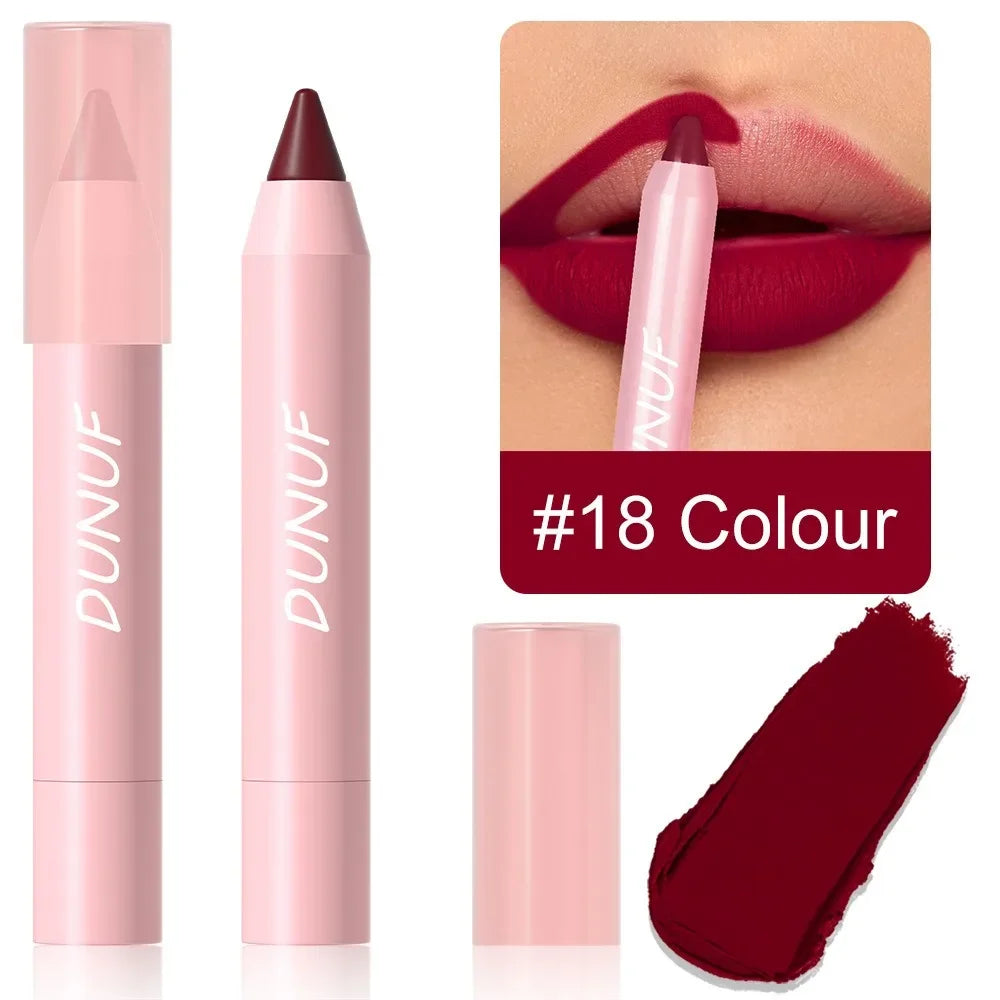 Crayon à Lèvres Nude et Marron – Set 18 Couleurs, Contour Rouge, Waterproof, Mat, Crayon de Maquillage pour Lèvres