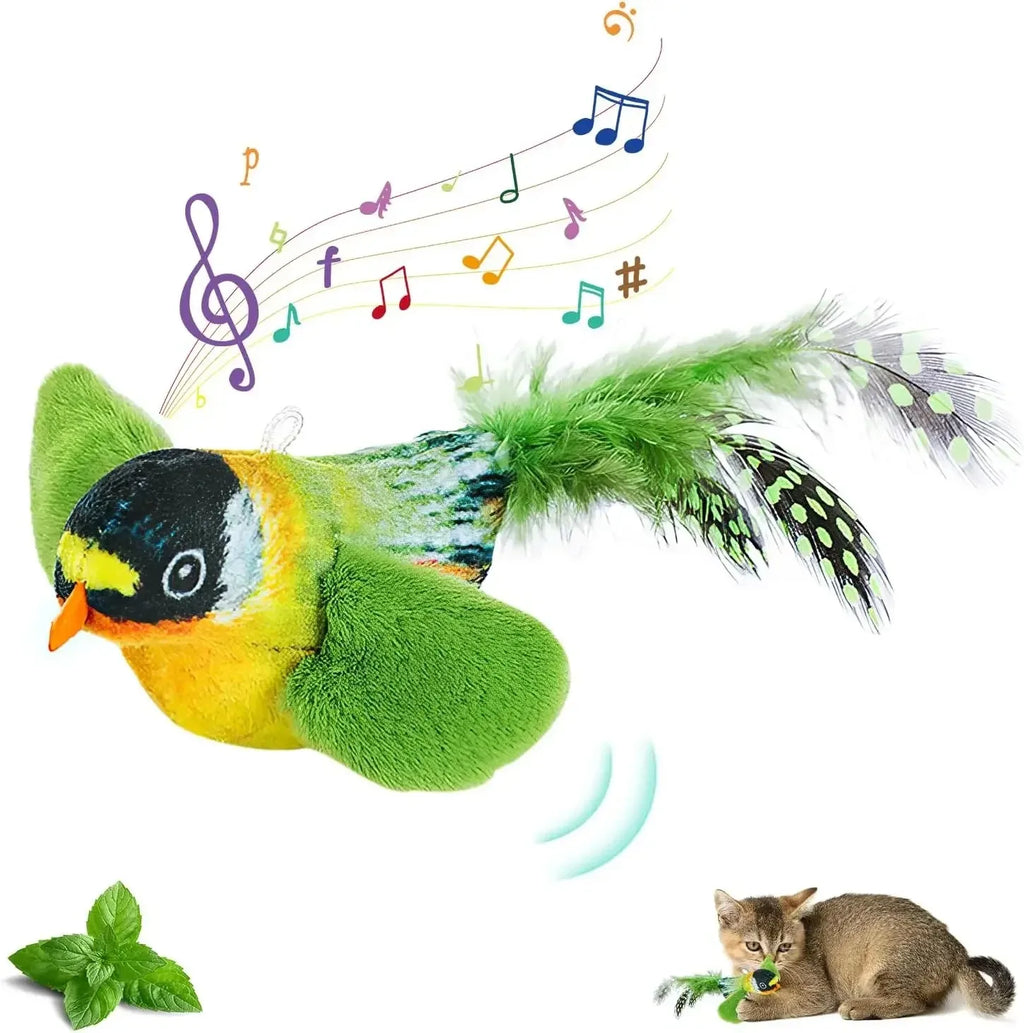 Interactive Chirping Bird Cat Toy with Elastic Rope