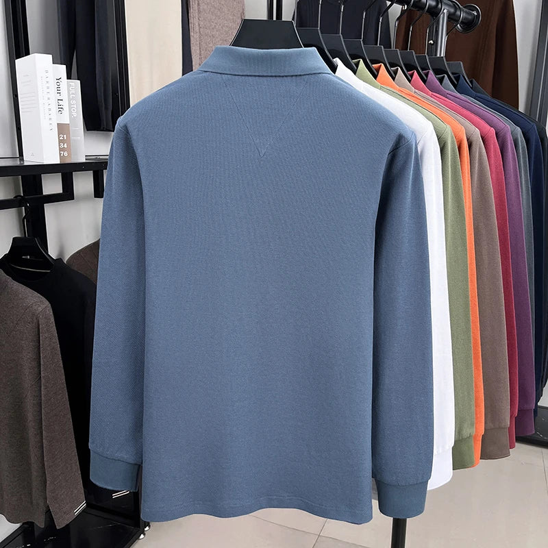 100% pur coton automne et hiver hommes mode sport marque brodé poney à manches longues POLO affaires t-shirt style décontracté