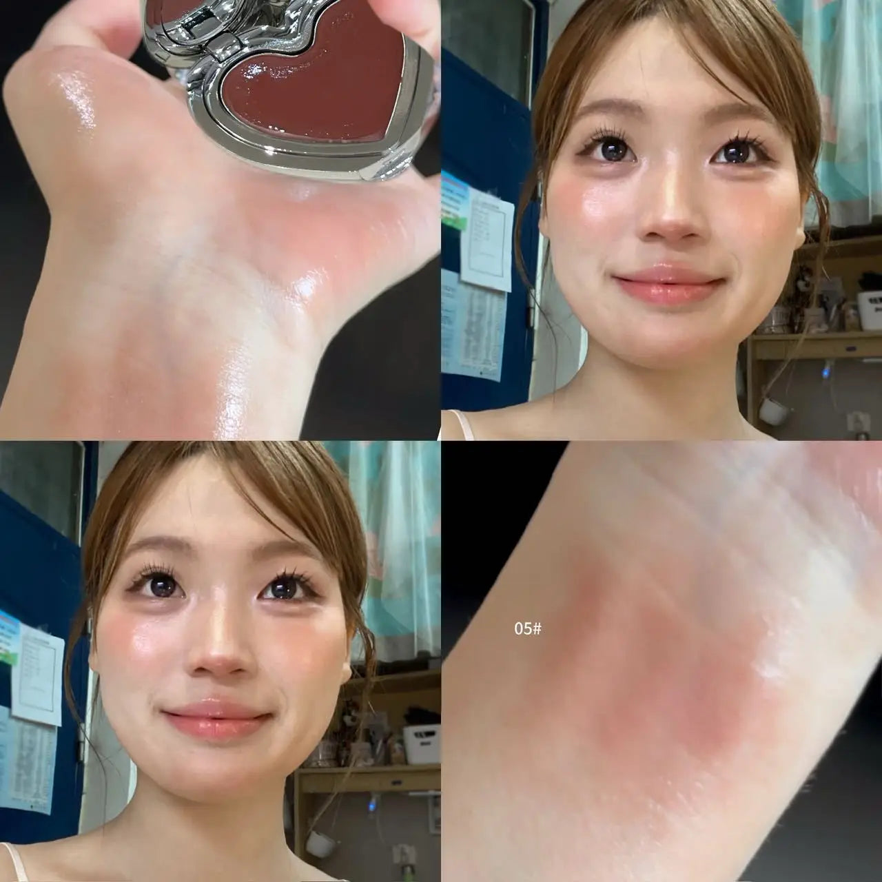 Fard à Joues Crème Brillante — Teinte Rose Naturelle pour Joues et Lèvres, Hydratant, Illuminateur Non Gras, Formule en Pâte en Forme de Cœur