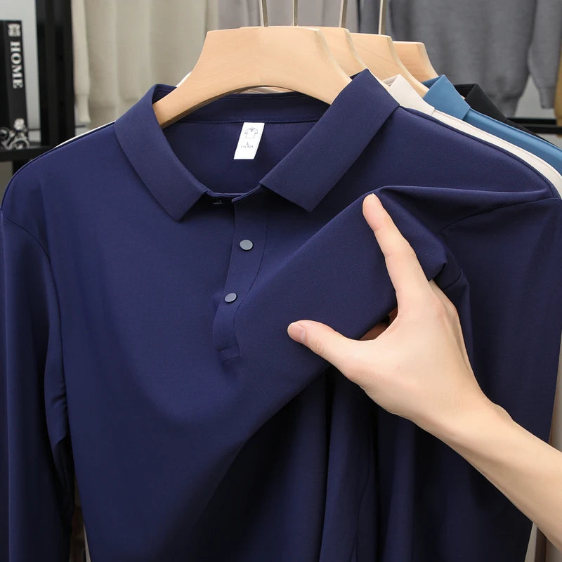 Hommes de haute qualité été nouveau revers hommes à manches longues polo broderie couleur unie affaires décontracté hommes polo