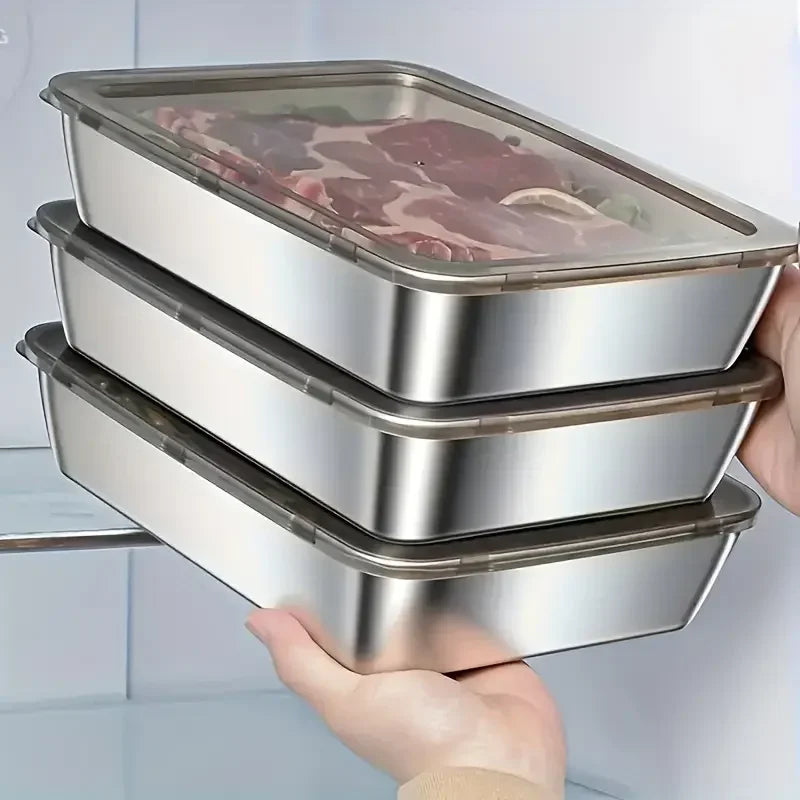 Stainless Steel Food Storage Container with Lid – Rectangle Refrigerator Organizer