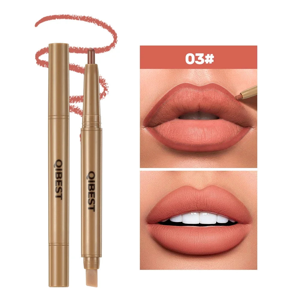 Crayon à Lèvres Double-Embout & Pinceau 2-en-1 – Mat, Contour et Teinte, Longue Tenue, Nude et Noir, Maquillage des Lèvres