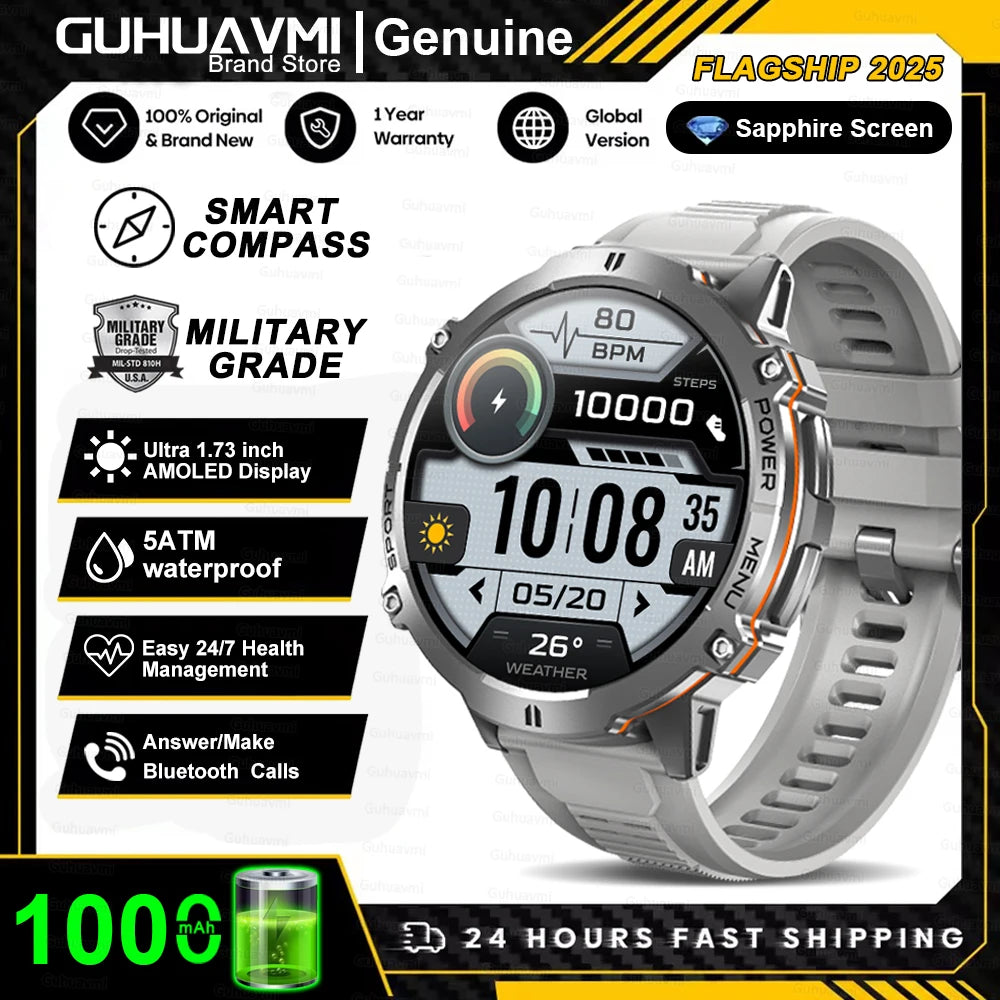 T-rex 3 qualité militaire 1000mAh batterie montre intelligente 10ATM étanche GPS boussole altimètre appel AMOLED hommes natation sport Smartwatch