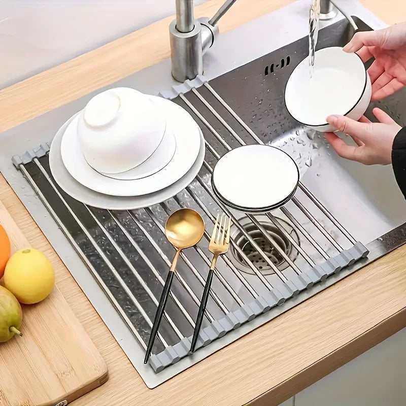 Foldable Roll-Up Dish Drying Rack – Kitchen Sink Organizer & Dish Drainer