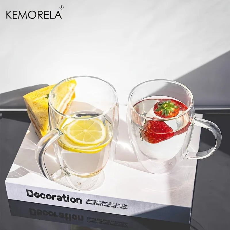 Double Wall Glass Coffee Mug with Handle – 350ml Insulated Cappuccino, Tea & Latte Cup (2/4/6 PCS)