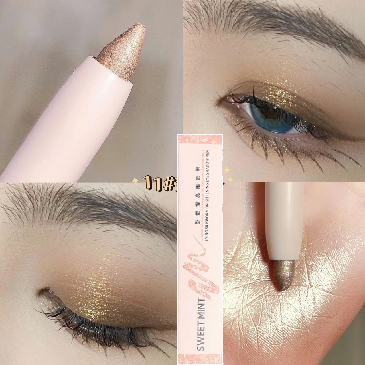 Crayon Eyeliner Blanc Pailleté – 15 Couleurs, Mat Marron, Rose, Effet Perlé, Maquillage des Yeux, Stylo Silkworm, Illumine le Regard