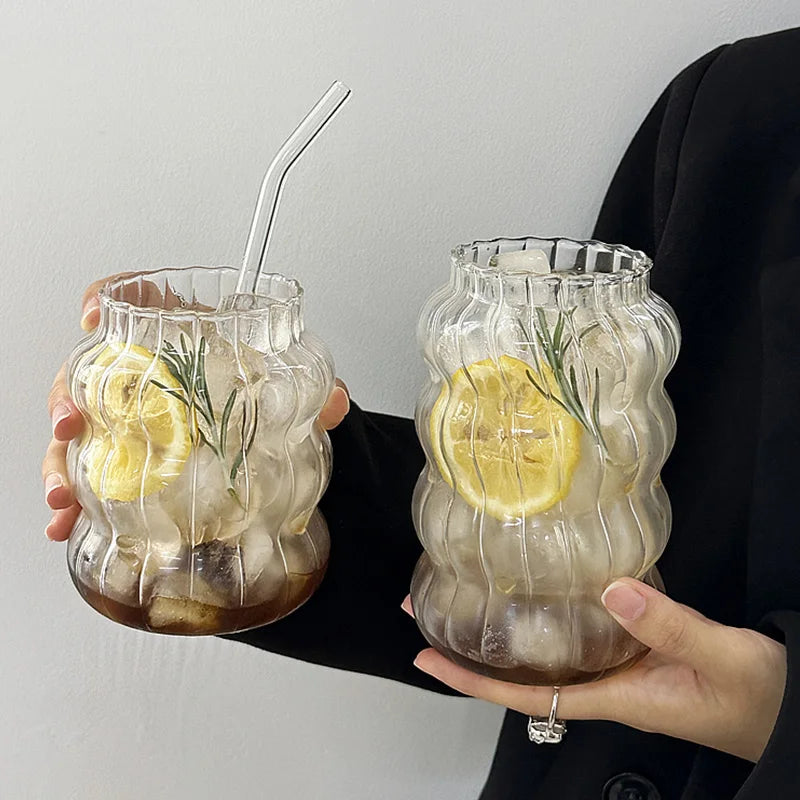 Aesthetic Glass Cups Set – Iced Coffee, Latte, Cocktail & Wine Glass Drinkware Collection