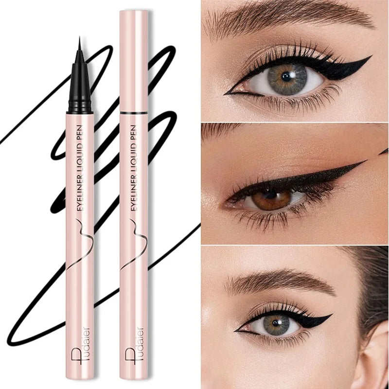 Crayon eyeliner liquide noir waterproof ultra-fin, anti-bavures, longue tenue, application lisse, effet ver de soie