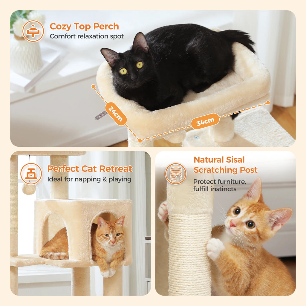 Multi-Level Cat Tree Tower – Cat Condo, Hammock & Scratching Activity Center