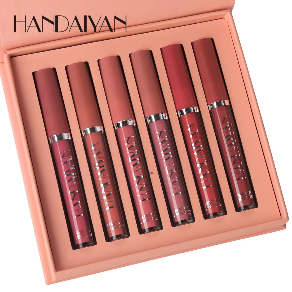 Coffret 6 rouges à lèvres liquides – Non collant, longue tenue | Finition mate | Gloss résistant à la décoloration | Idéal comme cadeau élégant pour les lèvres