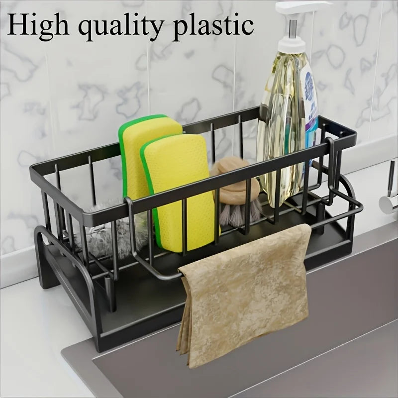 Kitchen Sink Sponge Holder with Drain Rack – Faucet Organizer & Detergent Storage Set