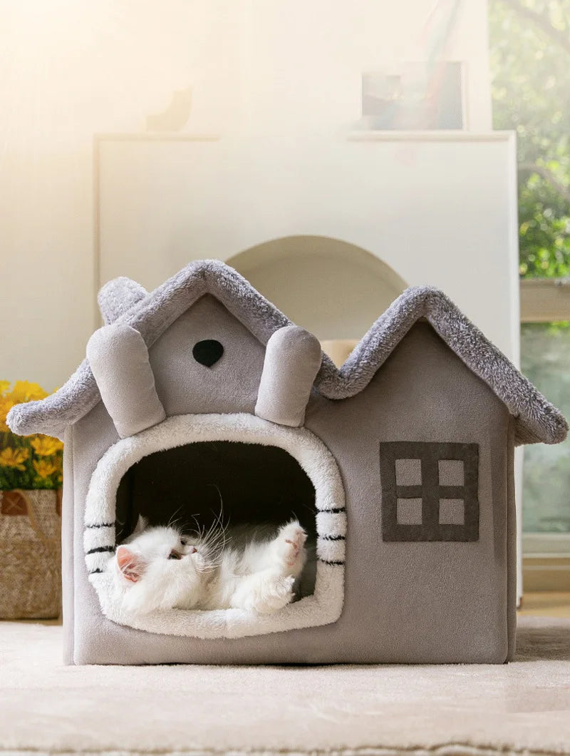Foldable Cozy Pet House Bed – Warm Cave Bed for Small Dogs & Cats
