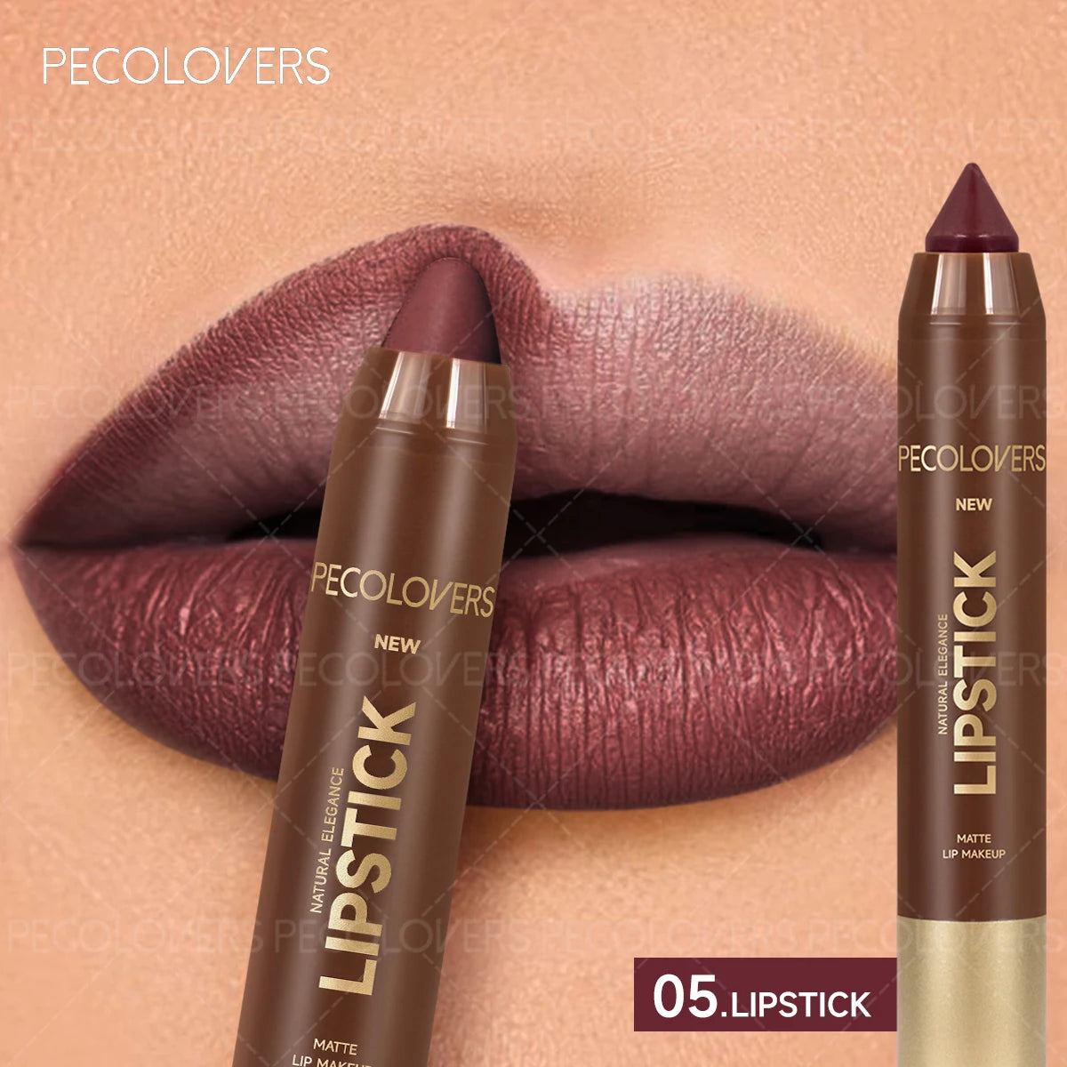 Crayon à Lèvres Mat Marron – Double Usage Contour et Rouge à Lèvres, Waterproof, Longue Tenue, Fini Naturel, Idéal Cadeau