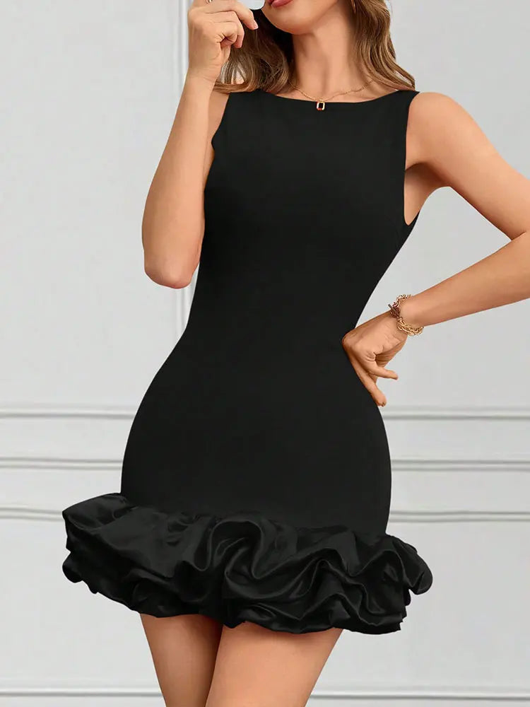 Mini-robe sexy pour femme – Dos nu, col rond