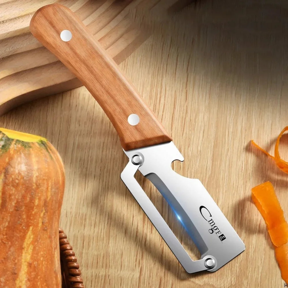Stainless Steel Peeler with Wooden Handle – Durable Fruit & Vegetable Peeling and Slicing Kitchen Tool