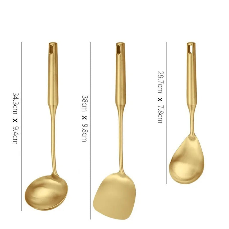 Gold Stainless Steel Soup Spoon Set (1–7 PCS) – Multifunction Noodle, Rice & Hot Pot Serving Spoon
