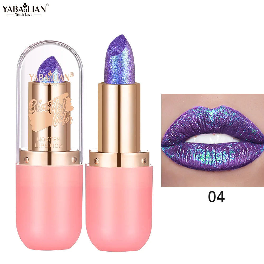 Rouge à lèvres caméléon métallique violet – Effet changeant avec finition mate et pailletée diamant | Brillance nacrée et waterproof | Maquillage sexy et éclatant