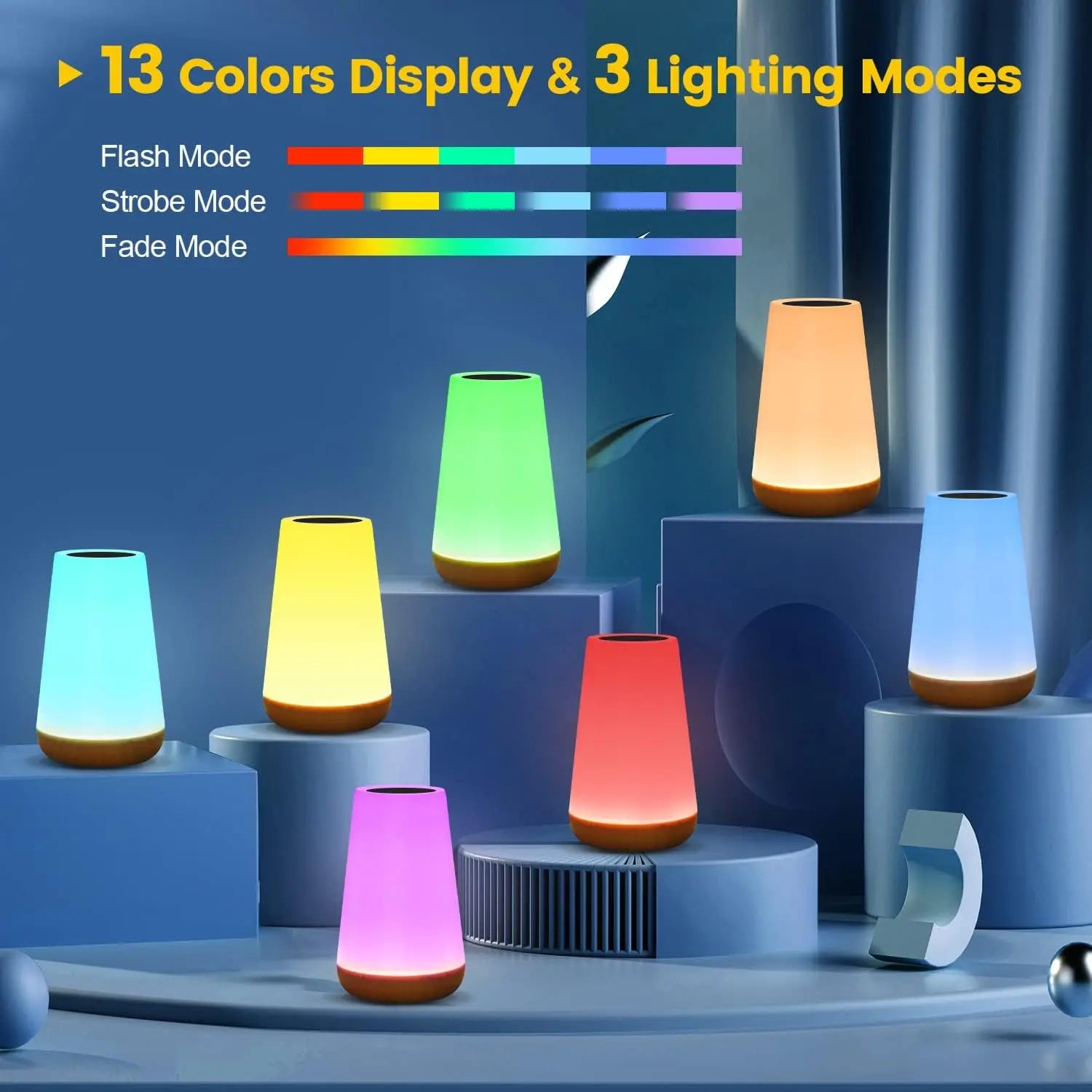 13-Color RGB Night Light – Rechargeable Touch Lamp with Remote Control