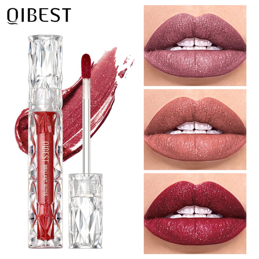 Gloss à Lèvres Shimmer – Paillettes Diamant, Teinte Rouge/Violet, Waterproof, Longue Tenue, Rouge à Lèvres Liquide Mat, Maquillage pour Femmes