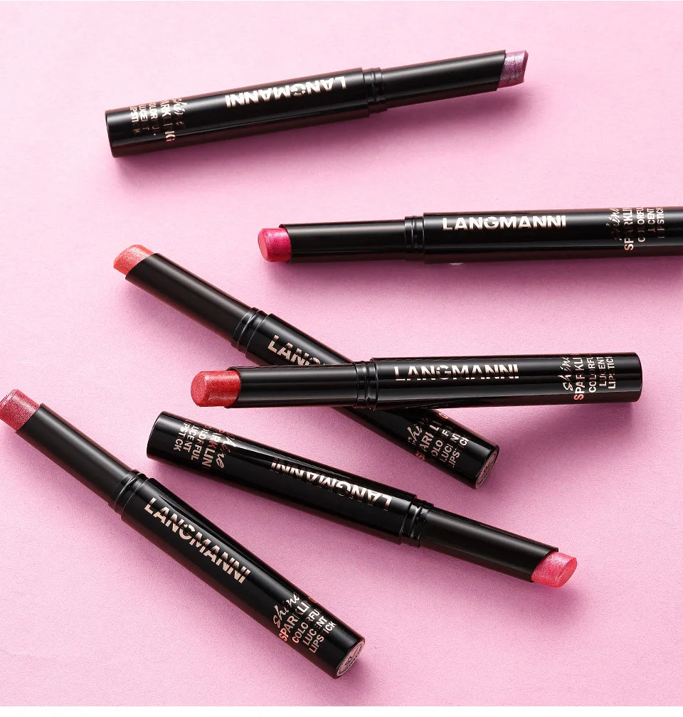 Rouge à Lèvres Nacré 10 Couleurs — Design Biseauté Pivotant | Couleur Intense & Tenue Longue Durée | Finition Brillante Hydratante, Brillance Lèvres Glossy