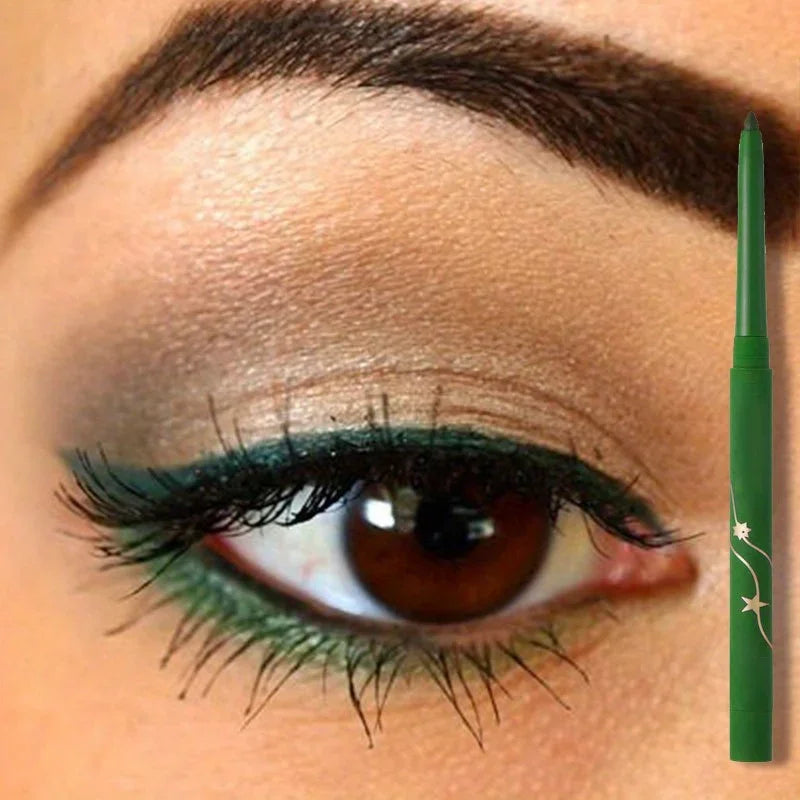 Ombre à paupières caméléon pailletée verte, crayon eyeliner brillant chromé waterproof vert, or et violet, stylo de maquillage effet ver à soie