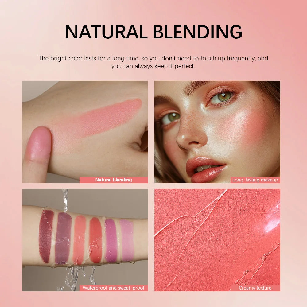 Blush stick 3 en 1 – Waterproof et anti-transpiration, texture crémeuse et soyeuse – Illumine le teint pour un maquillage naturel
