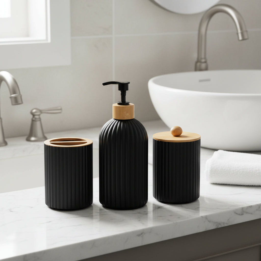 Bathroom Countertop Organizer Set – Soap Dispenser & Toothbrush Holder