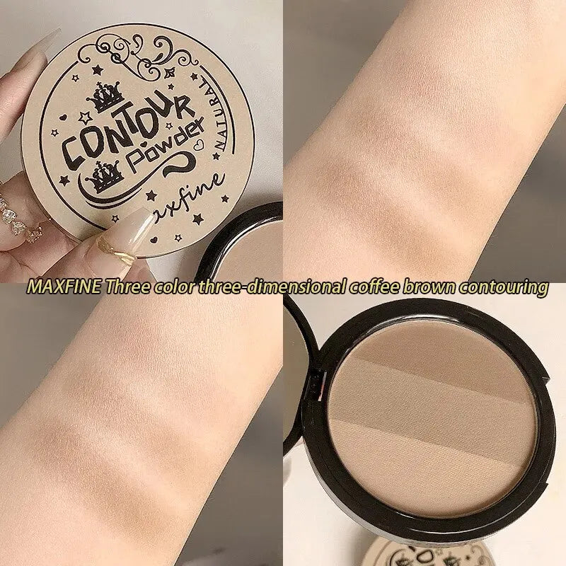 Palette de Contouring Trois Couleurs — Délicate, Waterproof, Longue Tenue, Non Décolorante, Palette Intégrée Ombre à Paupières et Blush