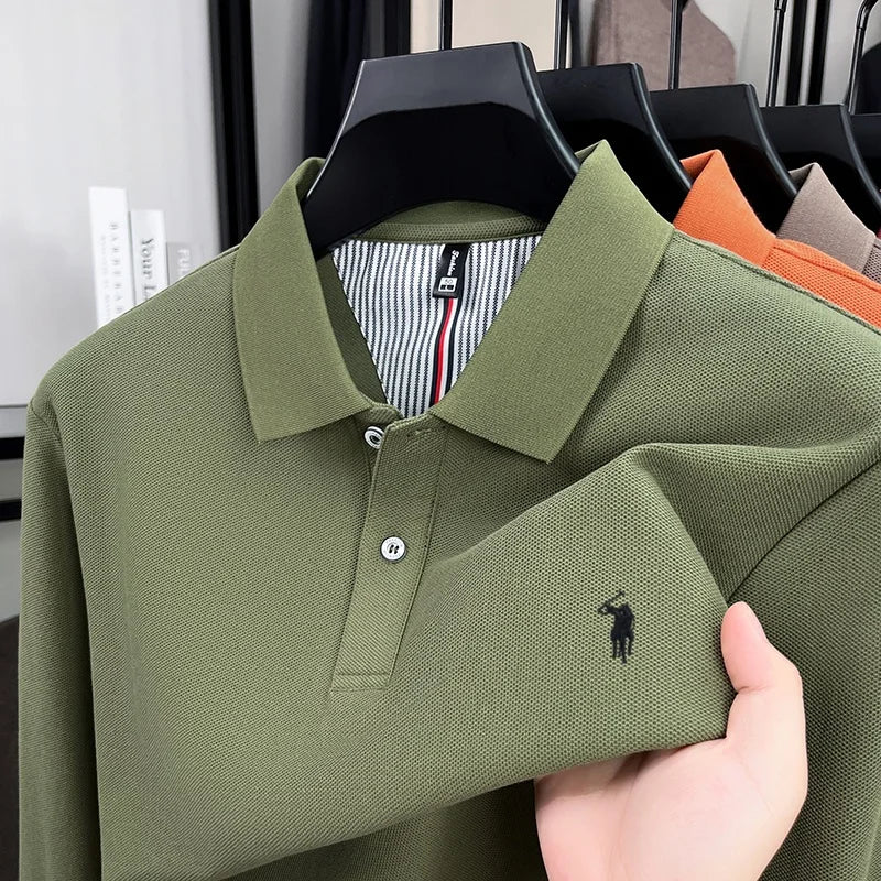 100% pur coton automne et hiver hommes mode sport marque brodé poney à manches longues POLO affaires t-shirt style décontracté