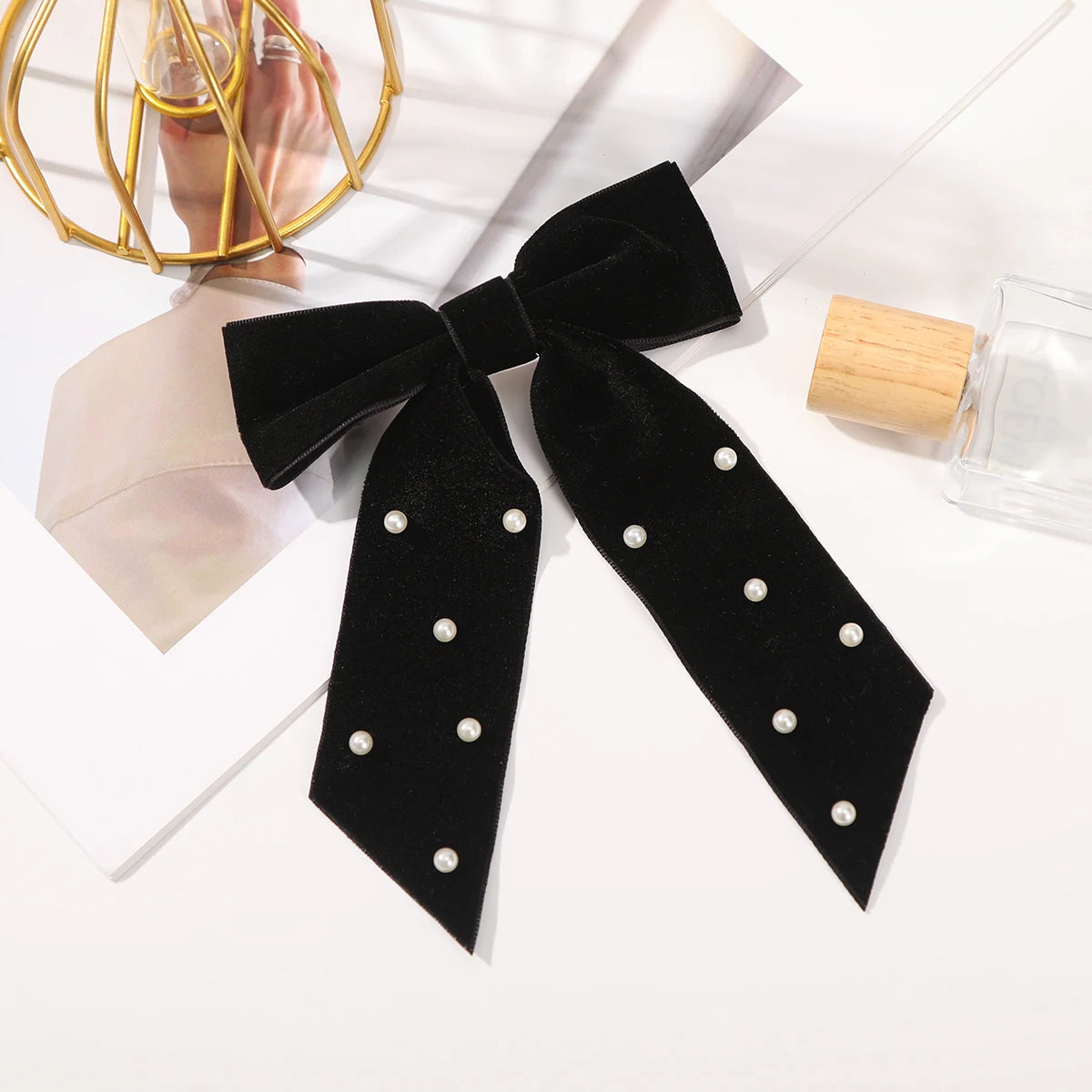 « Barrettes Femme – Nœud Velours, Noir & Rouge »