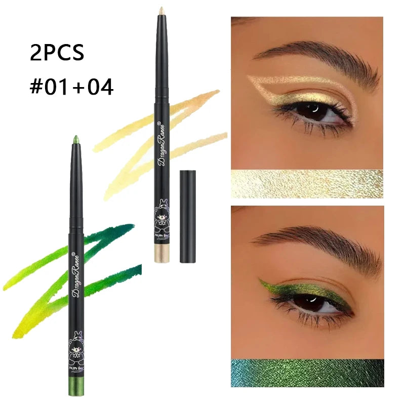 Stylo Gel Eyeliner caméléon, imperméable, brillant, chromé, ombre à paupières, crayon à paillettes, perle, vert, or, couché, ver à soie, maquillage pour les yeux