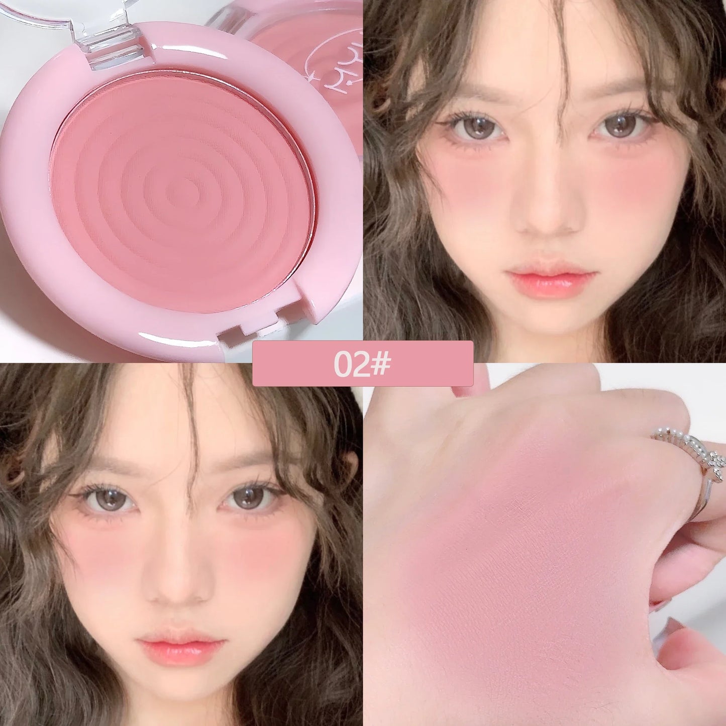 Palette de blush matte en forme de cercles – Texture douce et soyeuse, teinte rose-gris pour joues – Illumine le visage, poudre naturelle avec effet highlight