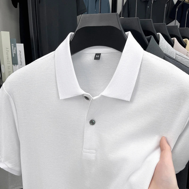 Polo à manches courtes pour hommes 100% coton confortable haut de gamme tempérament respirant décontracté été nouveau haut de couleur unie