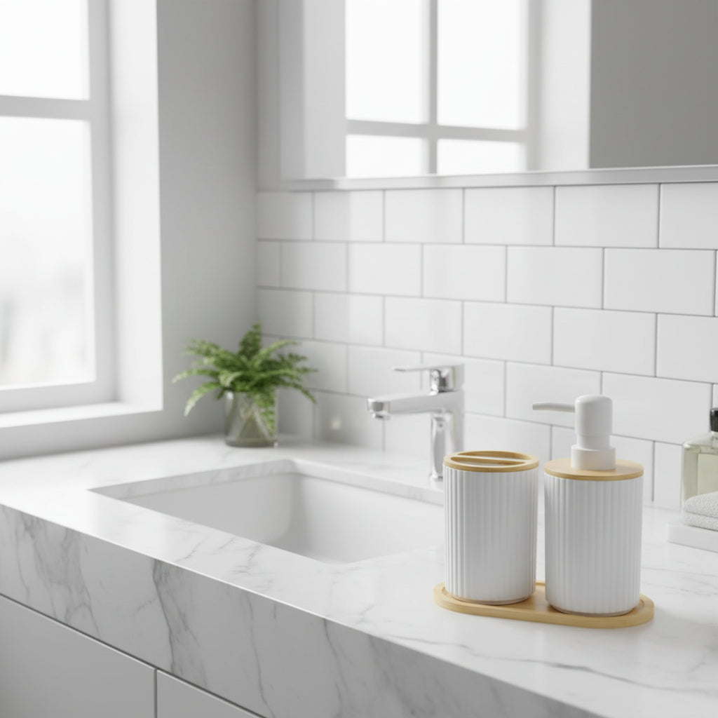 2PCS Black Bathroom Accessories Set – Soap Dispenser & Toothbrush Cup