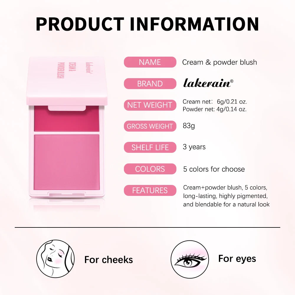 Blush— Crème-Poudre, Fini Mat, Maquillage Rose en Pan, Longue Tenue, Haute Pigmentation, Blush Naturel Mat Duo, Cosmétiques