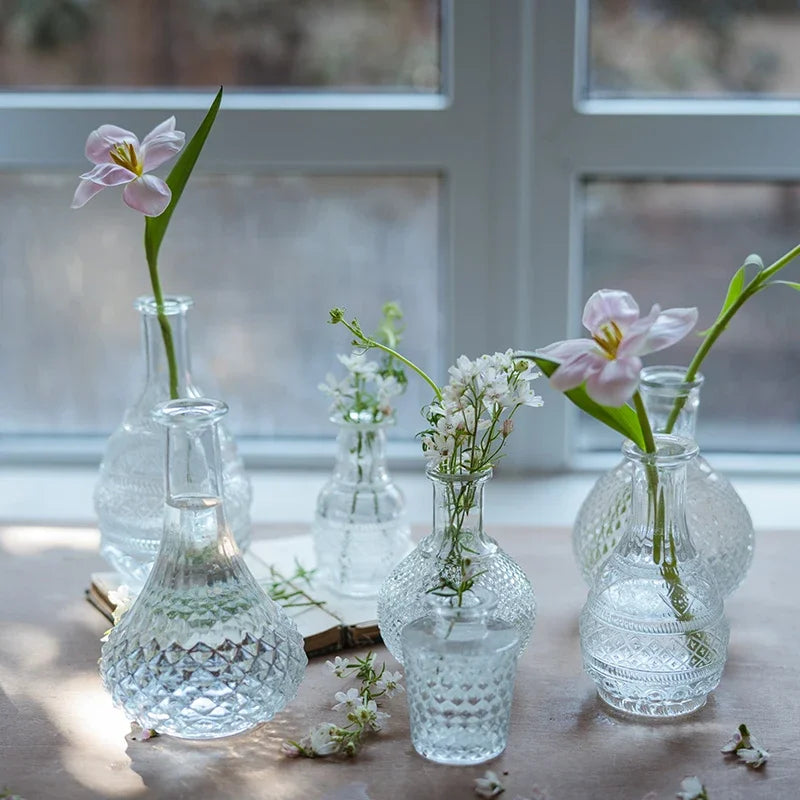 Retro Glass Vase – Elegant Small Flower Vase for Home & Living Room Decor