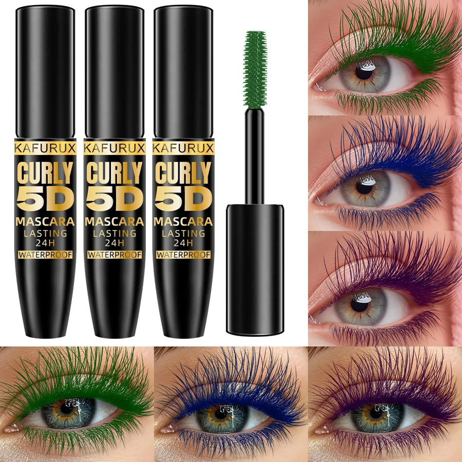 Mascara 5D fibres de soie 9 couleurs grands yeux waterproof allongeant anti-transpiration longue tenue violet, vert, noir maquillage coréen