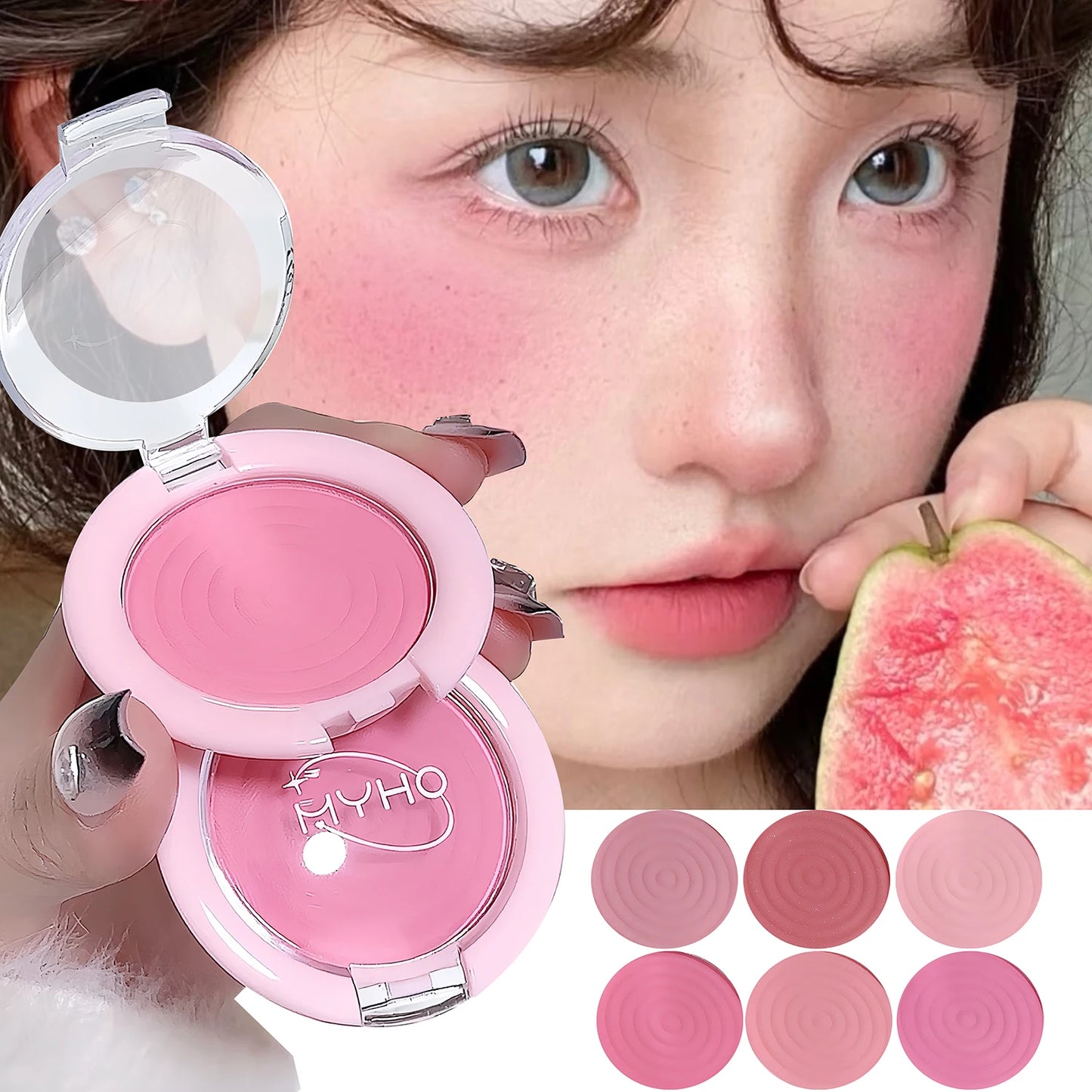 Palette de blush matte en forme de cercles – Texture douce et soyeuse, teinte rose-gris pour joues – Illumine le visage, poudre naturelle avec effet highlight