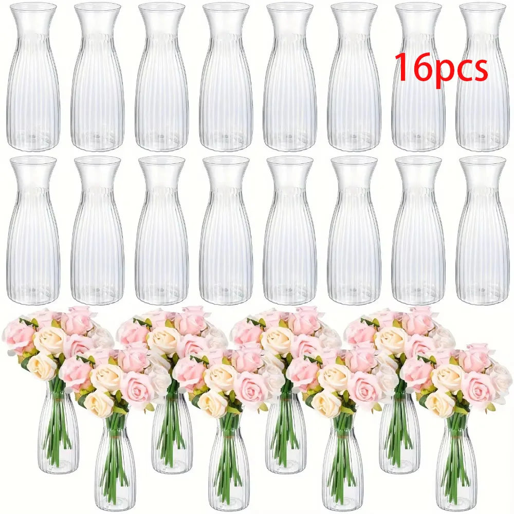 Clear Striped Decorative Vase – Modern Flower Vase for DIY Arrangements & Table Decor