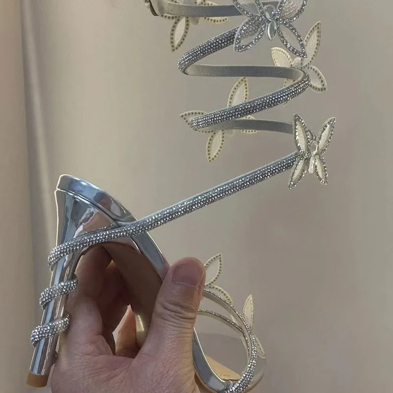 Sandales fines à talons hauts CRYSTAL  pour femmes – Style sexy avec fleurs | Bride fine à la cheville