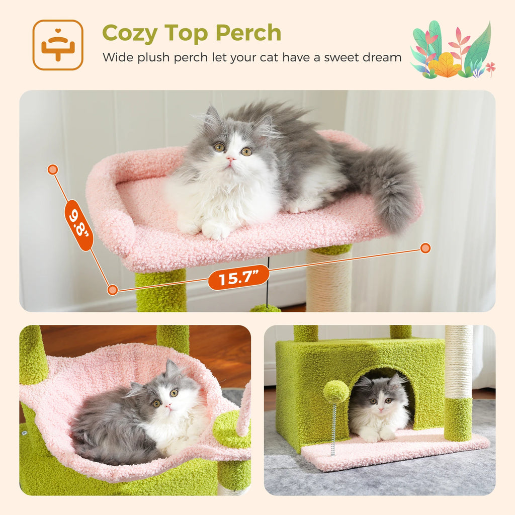 4-in-1 Cat Tree – Cat Condo, Hammock, Scratching Post & Top Perch