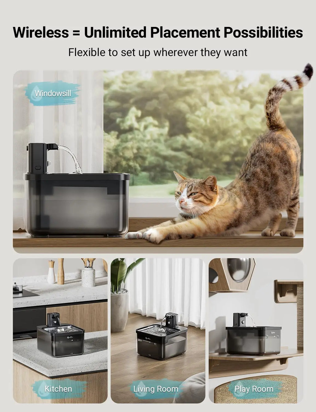 Wireless Stainless Steel Pet Water Fountain 2.5L