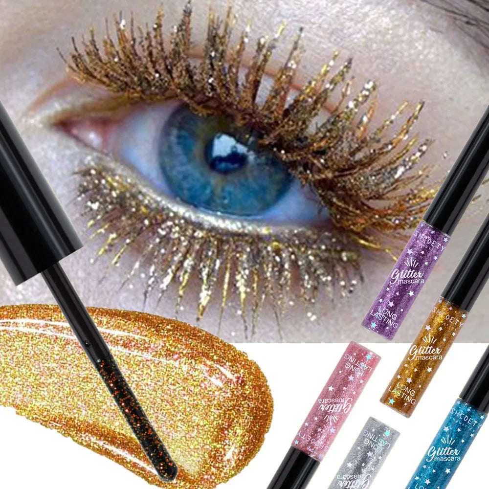 Mascara pailleté 5 couleurs or diamant perlé waterproof séchage rapide cils recourbés extensions coloré maquillage