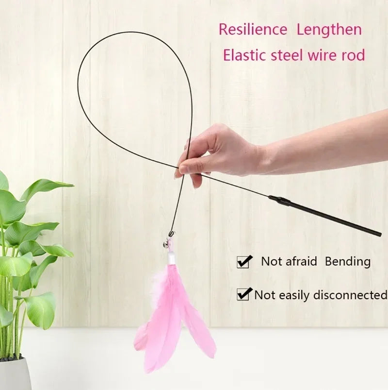 Interactive Suction Cup Feather Cat Wand Toy with Bell