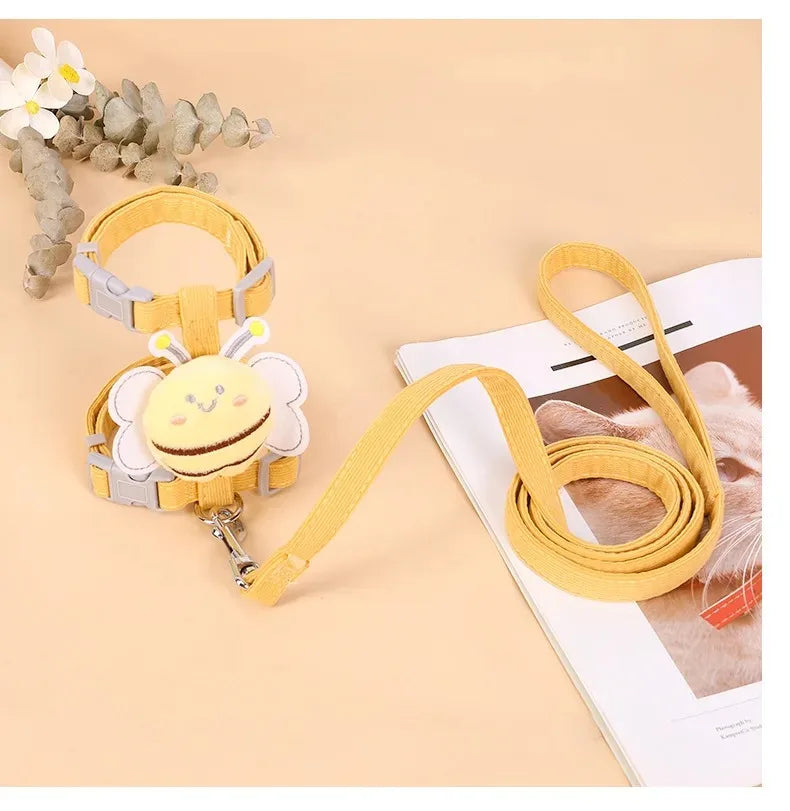 Cartoon Bee Pet Harness & Leash Set – Adjustable Vest for Cats & Small Dogs