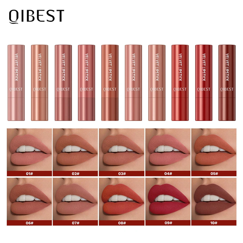 Rouge à Lèvres Nude Mat – Gloss, Haute Pigmentation, Classique et Sexy, Anti-Transfert, Longue Tenue, Teinte Rouge, Cosmétiques