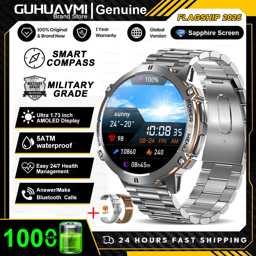 T-rex 3 qualité militaire 1000mAh batterie montre intelligente 10ATM étanche GPS boussole altimètre appel AMOLED hommes natation sport Smartwatch